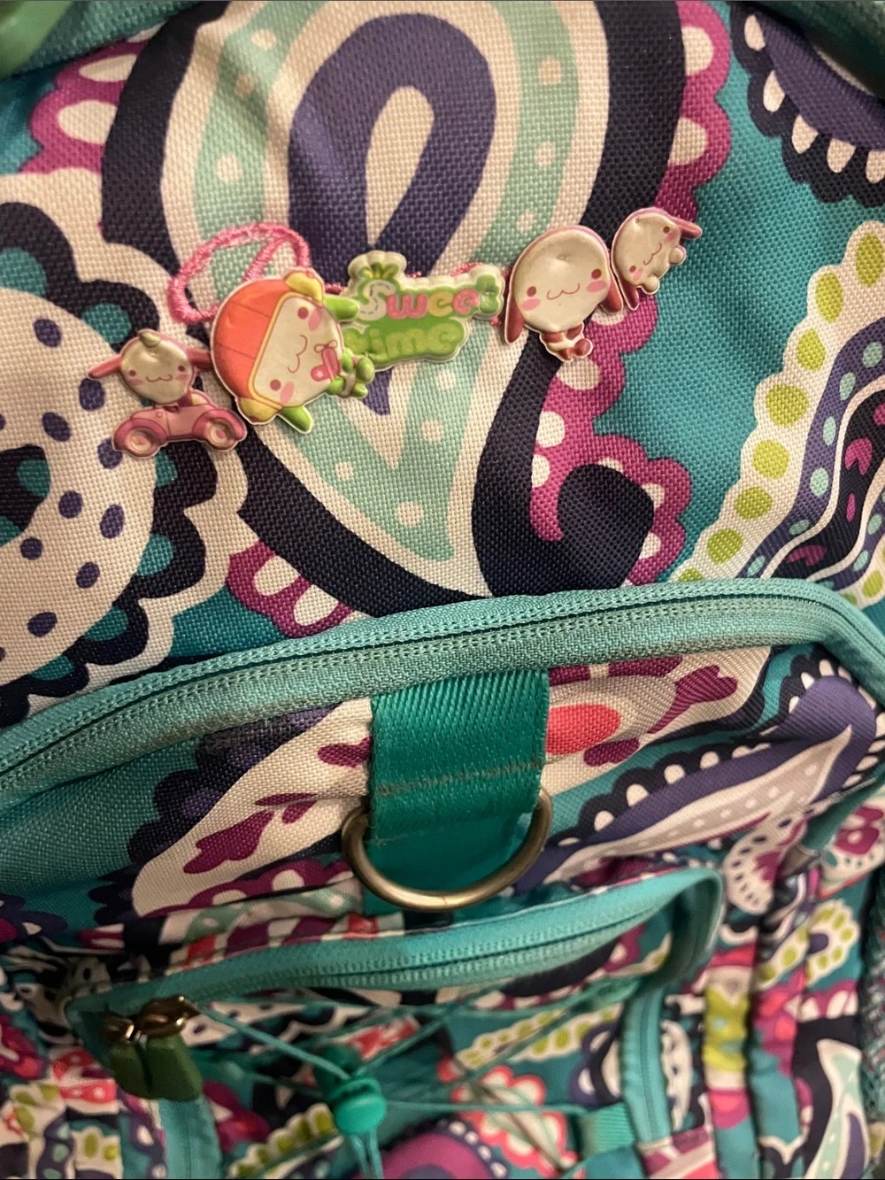 Pottery Barn Kids Turquoise Paisley Backpack with Pink and Purple Accents